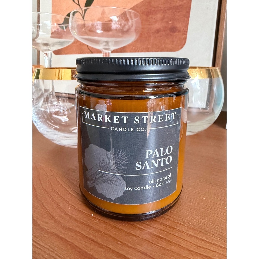 Market Street Candle Co Palo Santo 8oz Amber All-Natural Soy Wax Candle